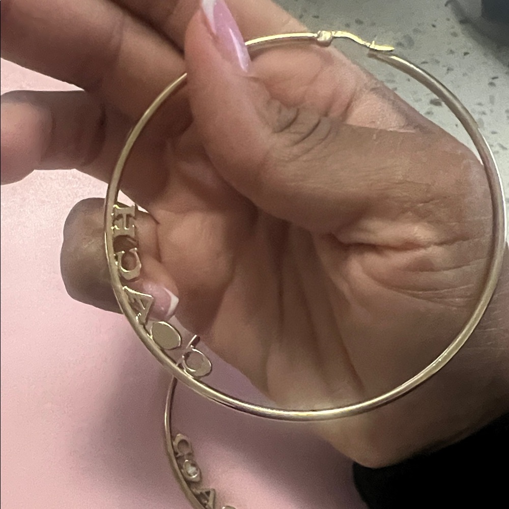 Coach Gold Logo Hoop Earrings - Picture 6 of 6